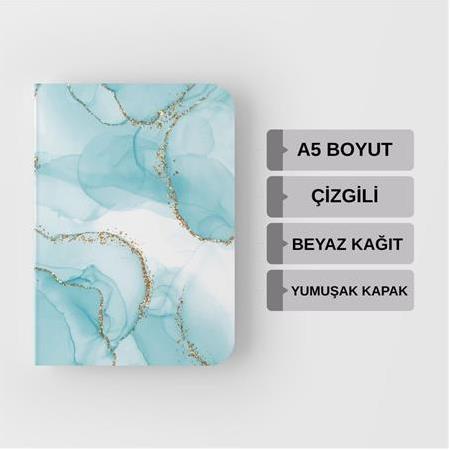 Turkuaz Mermer – Çizgili A5 Boyut Defter