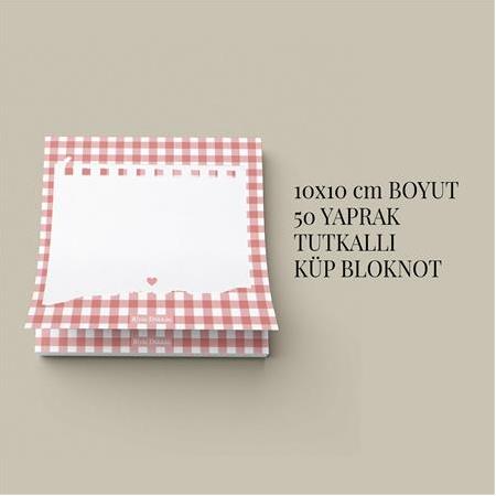 Kırmızı Pötikare | Tutkallı Küp Bloknot (10x10cm) , 50 Yaprak
