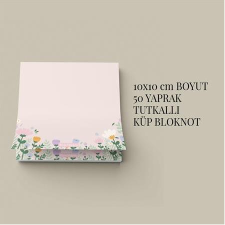 Pudra Papatya | Tutkallı Küp Bloknot (10x10cm) , 50 Yaprak