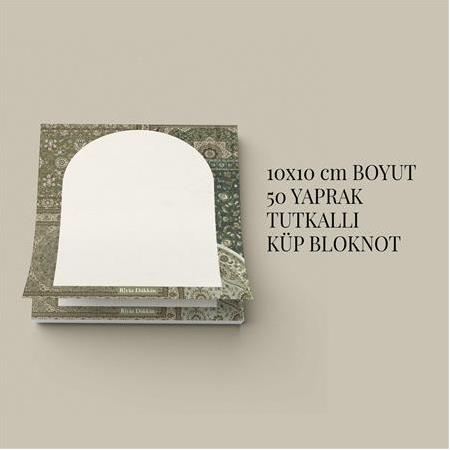 Yeşil Etnik | Tutkallı Küp Bloknot (10x10cm) , 50 Yaprak