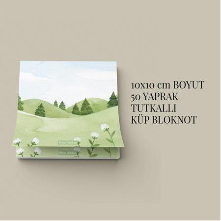 Yeşil | Tutkallı Küp Bloknot (10x10cm) , 50 Yaprak