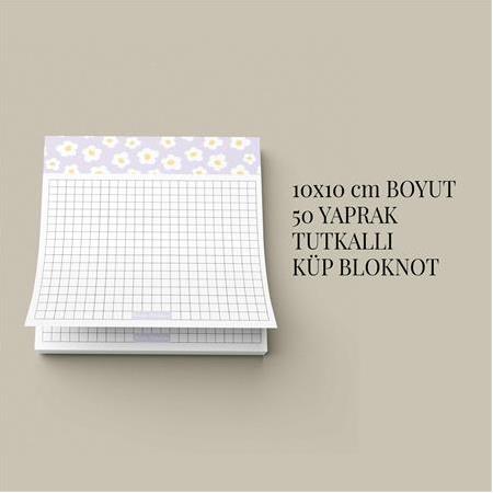 Mor Papatya | Tutkallı Küp Bloknot (10x10cm) , 50 Yaprak