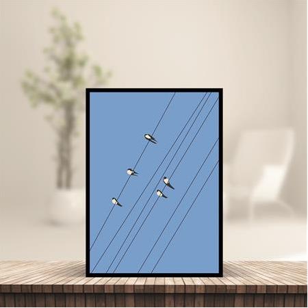 Teldeki Kuşlar - Masaüstü, Duvar Çerçevesi, 14cmx19,50cm, A5 Boyut