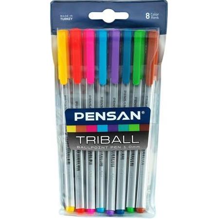 Pensan Triball Tükenmez Kalem Renkli 8'li Set