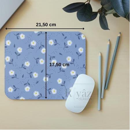 Papatya Mavi Zemin  - Dikdörtgen Mouse Pad, 17,5 cm x 19,50 cm