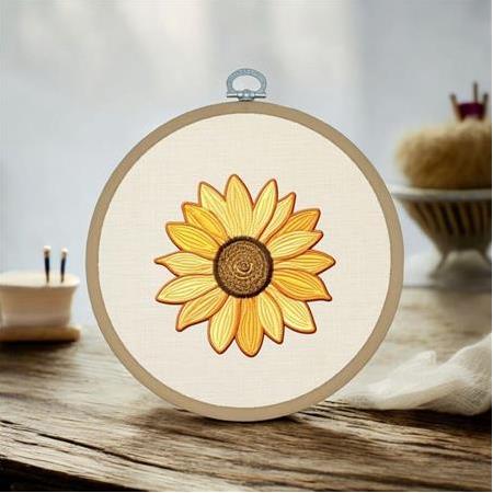Ayçiçeği - Yuvarlak Pano Kasnak Çap:17cm