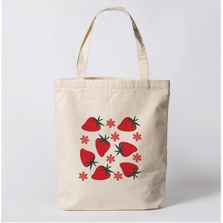 Çilek  - Baskılı Bez Omuz Çantası (35x40 cm)
