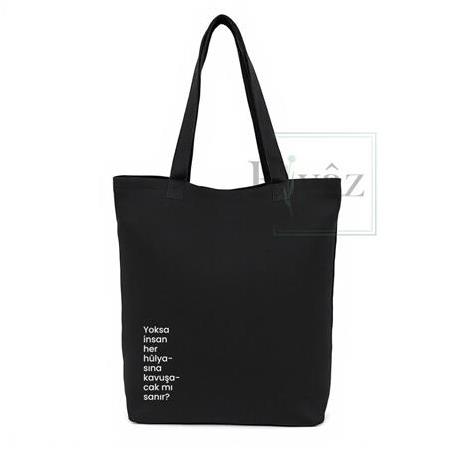Yoksa İnsan - DTF Baskılı Yıkanabilir Siyah Gabardin Bez Omuz Çantası (35x40 cm)