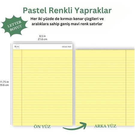 A4 Boyut, Sarı Renk Legal Pad, Legalpad Notluk, Notepad, Defter, 50 Yaprak