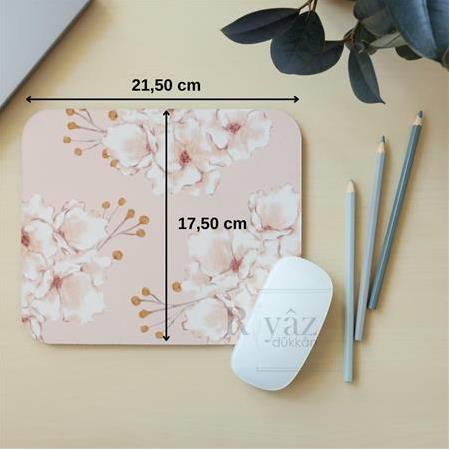 Pembe Suluboya Çiçekli - Dikdörtgen Mouse Pad, 17,5 cm x 19,50 cm