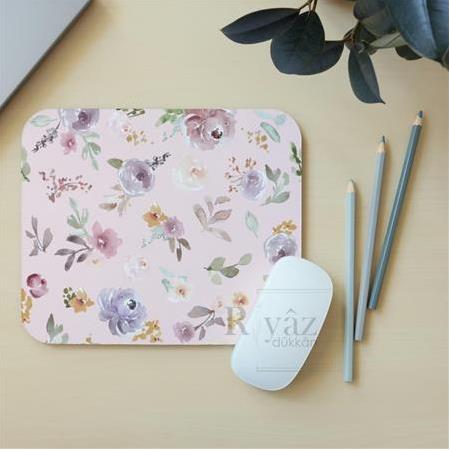 Pastel Çiçekler Pembe Zemin  - Dikdörtgen Mouse Pad, 17,5 cm x 19,50 cm