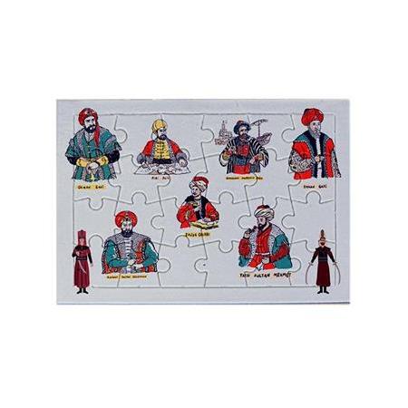 Padişah ve Tarihi Karakterler - Çocuklar İçin 24 Parçalı A5 boyut Puzzle, Yapboz